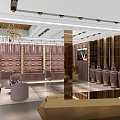Luxury Boutique Store Interior With Glass Display Cases Gold Accents Sofa Seating And Shelves