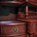 Vintage Mahogany Cabinet With Carved Details Glass Doors And Matching Desk