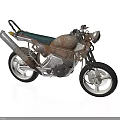 Rusted Vintage Motorcycle With Green Seat Silver Exhaust Black Tires And Metallic Body
