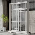 Bright Modern Floor-to-Ceiling Window With White Frame Grid Glass And Potted Plant In Interior Space