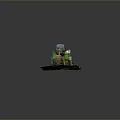Green Small Agricultural Vehicle With Seat Handle Trailer Loaded Cargo On Grass Dirt Platform