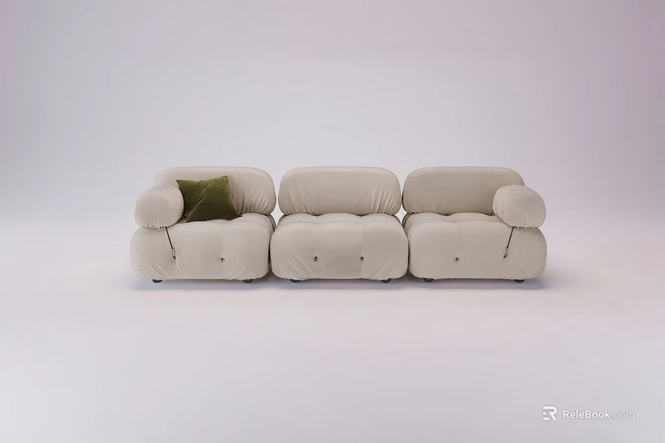 Light Beige Three Seater Sofa With Green Cushion Modern Minimalist Design 3d model 