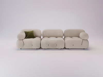 Light Beige Three Seater Sofa With Green Cushion Modern Minimalist Design 3d model
