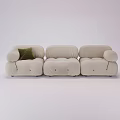 Light Beige Three Seater Sofa With Green Cushion Modern Minimalist Design