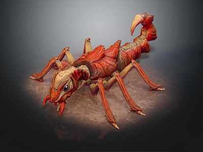 Red Mythical Scorpion Creature Character With Detailed Exoskeleton And Sharp Claws 3d model