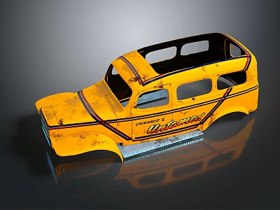 Vintage Yellow Car Model With Willys Lettering Striped Decoration And Retro Design 3d model