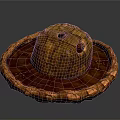 Decorative Stone Scene Component with Circular Base Raised Center Holes and Cracked Texture
