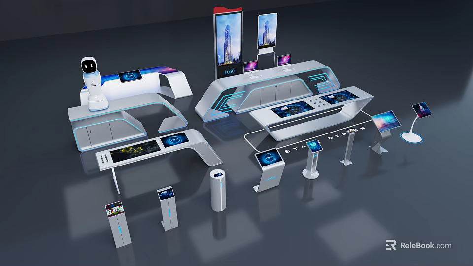 Modern Smart High Tech Public Facilities With Interactive Self Service Terminals And Displays 3d model