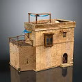 Traditional Stone Building With Arched Doorway Balcony Railings And Blue Roof Awning
