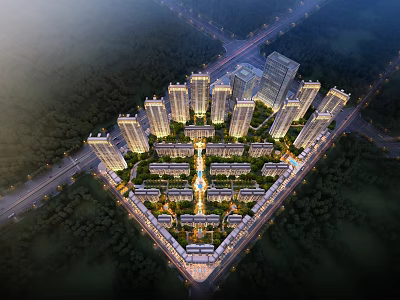 Aerial View Residential Planning With High Rise Low Rise Buildings And Central Green Areas 3d model