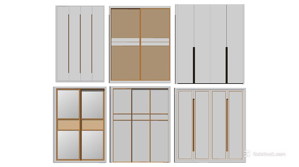 Modern Sliding Door Wardrobe Designs In Various Colors And Glass Panels 3d model 