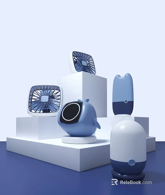 Air Cooler Fans In Modern Blue White Design With Cute Shapes For Home Use 3d model 