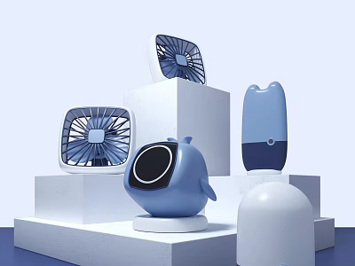 Air Cooler Fans In Modern Blue White Design With Cute Shapes For Home Use 3d model