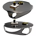 Modern Black Round Coffee Table With Sleek Glossy Surface And Decorative Items 3d model