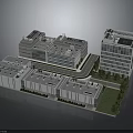 Modern Commercial Building Complex With Various Heights Roof Equipment Green Lawn And Pathway