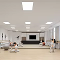 Spacious Fitness Studio With Barre Exercise Balls Mirror Windows Ceiling Lights And People Working Out