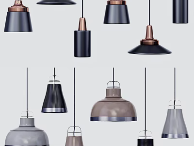 Modern Pendant Lights With Black Copper And Gray Glass Shades Design 3d model
