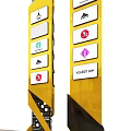 Yellow Roadside Information Pillars With Multiple Brand Logos For Commercial Guidance