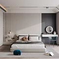 Modern Bedroom Interior Design With Striped Wall Bedside Table Dressing Table And Natural Light 3d model
