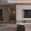 Modern Living Dining Area Interior Design With TV Wall Dining Table And Neutral Tones 3d model