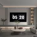 Modern Living And Dining Room Interior With TV Wall Sofa Coffee Table Plants And Bookshelves