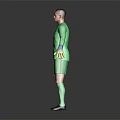 Man Wearing Green Barcelona Soccer Uniform With Goalkeeper Gloves In Standing Pose
