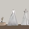 Elegant Wedding Dresses On Mannequins With Long Sleeve Lace And Strapless Satin Designs