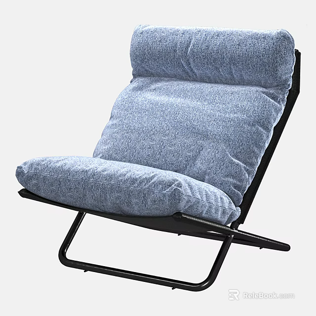 Comfortable Modern Lounge Chair With Blue Fabric Cushion And Black Metal Frame 3d model 