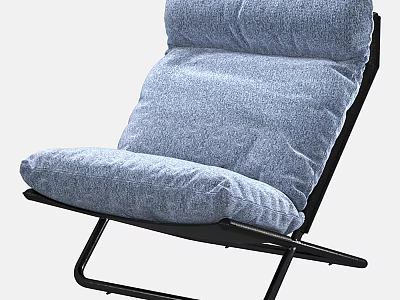 Comfortable Modern Lounge Chair With Blue Fabric Cushion And Black Metal Frame 3d model