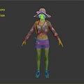 Woman Wearing Straw Hat Turquoise Top White Sleeves Pink Shorts And Sandals