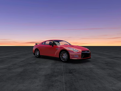 Red Sports Car With Stylish Exterior Design Against Sunset Sky On Open Concrete Ground 3d model