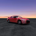 Red Sports Car With Stylish Exterior Design Against Sunset Sky On Open Concrete Ground