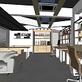 Modern Open Public Office Space With Sofa Desk Plants Bookshelves Wooden Floors And Large Windows