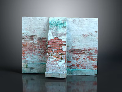 Weathered Brick Wall Texture Decorative Panels With Red White Green Colors 3d model