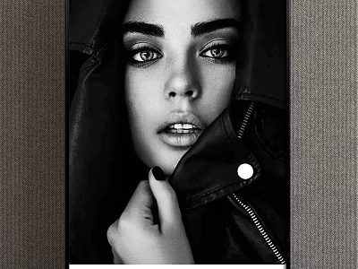 Black and White Female Portrait With Intense Eyes And Jacket Zipper Detail 3d model