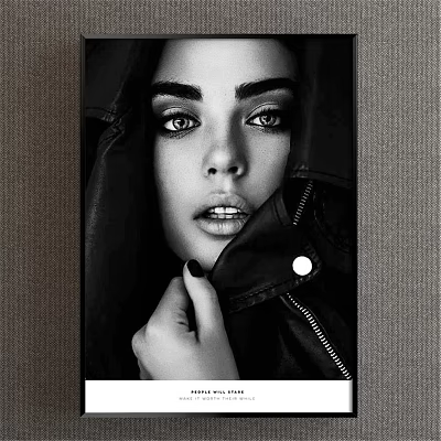 Black and White Female Portrait With Intense Eyes And Jacket Zipper Detail 3d model