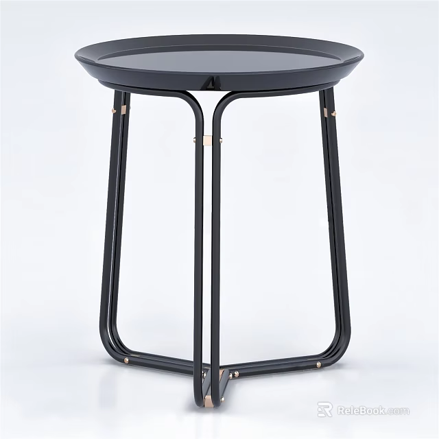 Black Modern Side Table With Round Top And Metal Frame Design 3d model
