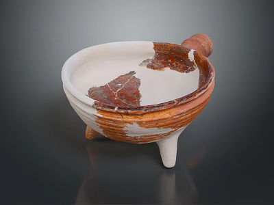 Artistic Ceramic Sculpture With Three Legs White And Brown Textured Surface Handle 3d model