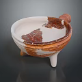 Artistic Ceramic Sculpture With Three Legs White And Brown Textured Surface Handle