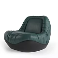 Dark Green Leather Single Sofa With Pleated Design And Curved Backrest Black Base Modern Style