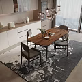 Middle Ancient Style Dining Table and Chair Dining Table and Chair Combination Art Chandelier Wine Cabinet Sideboard 3d model