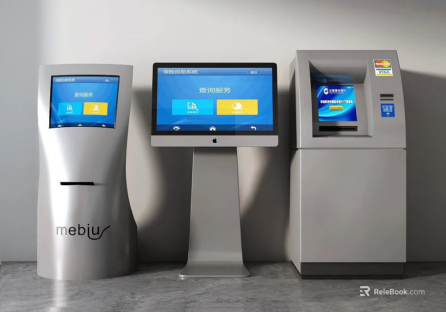 Public Facilities Self Service Interactive Kiosks With Digital Screens And User Friendly Interface 3d model 
