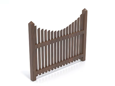 Wooden Fence With Curved Top And Pointed Pickets For Outdoor Use 3d model