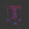 Artistic Sculpture Carving With Red Frame Structure And Bronze Bell Design