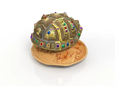 Ornate Turtle Shell Shaped Weapon With Colorful Gemstones And Golden Accents On Decorative Base 3d model