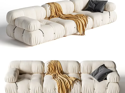 Modern White Large Sectional Sofa With Yellow Blanket And Gray Pillow 3d model