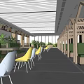 Modern Restaurant Interior With Green Booths Yellow White Chairs Wooden Partitions And Green Plants