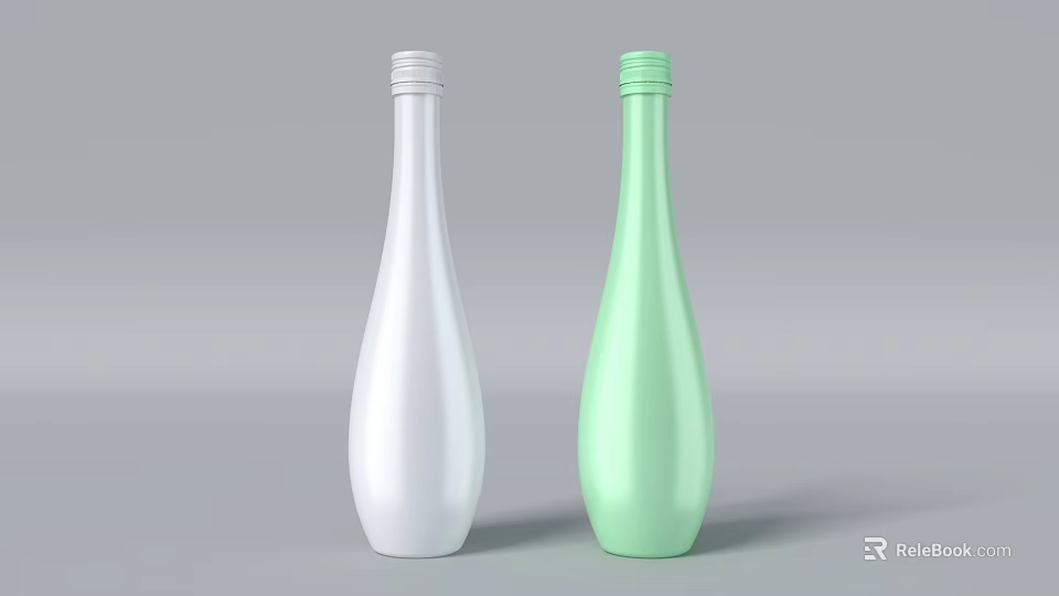 Stylish Inflatable Bottles With Slim Design In White And Green Colors 3d model 