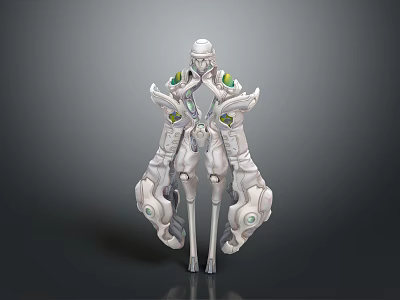Futuristic Cybernetic Character And Biomechanical Creature With Skeletal Structure And Glowing Green Parts 3d model
