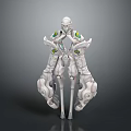 Futuristic Cybernetic Character And Biomechanical Creature With Skeletal Structure And Glowing Green Parts